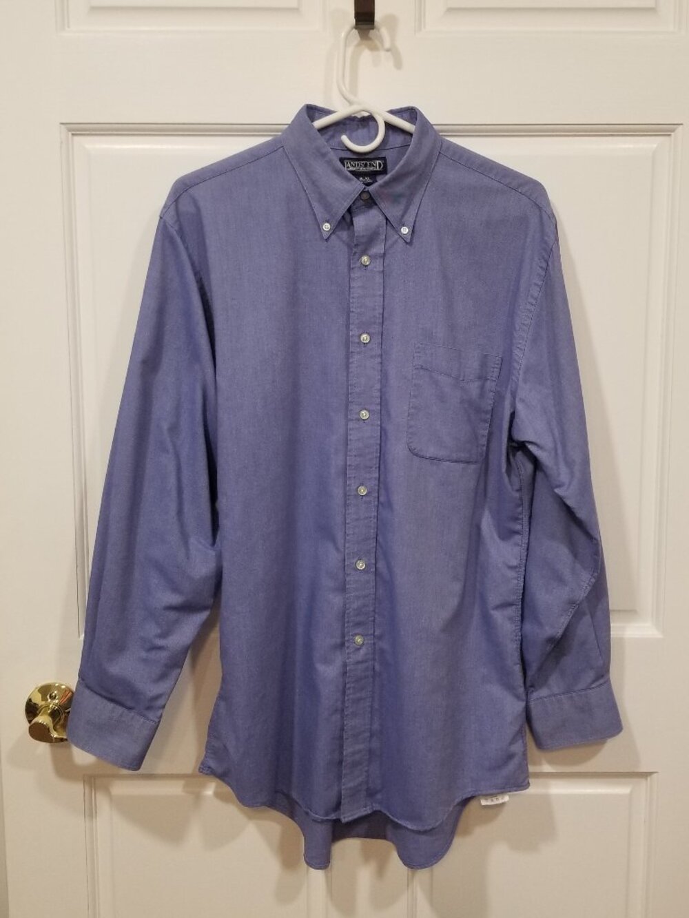 Men's Lands' End Trim Fit L/S Button Down Shirt, Blue, Size 16, EUC